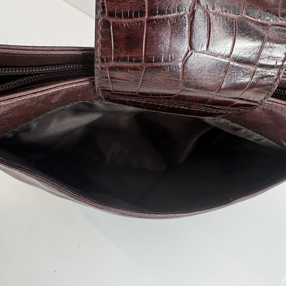Ralph Lauren Brown Leather Croc Embossed Shoulder Bag RL Logo Hobo Handbag - Picture 12 of 16
